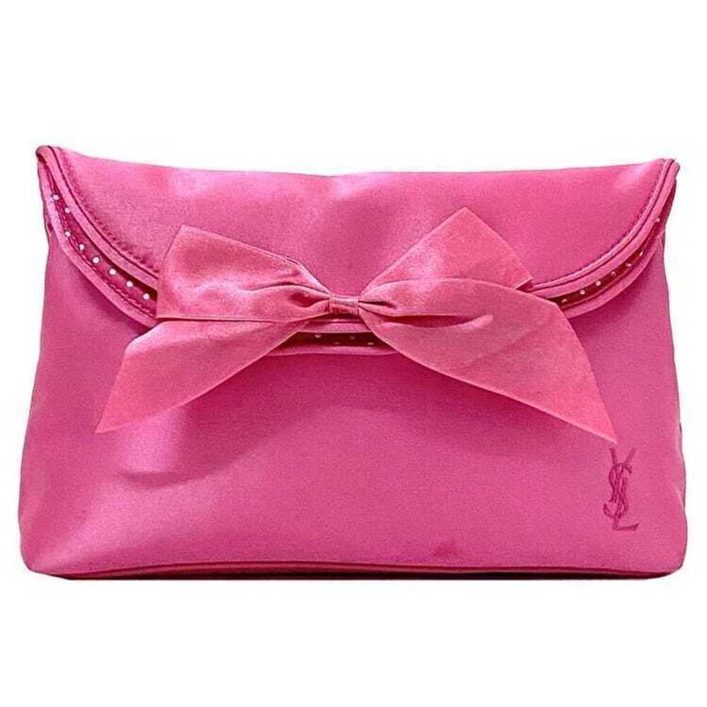 Saint Laurent Pouch Parfums Ribbon Clutch Bag Flap Magnetic Leather Pink